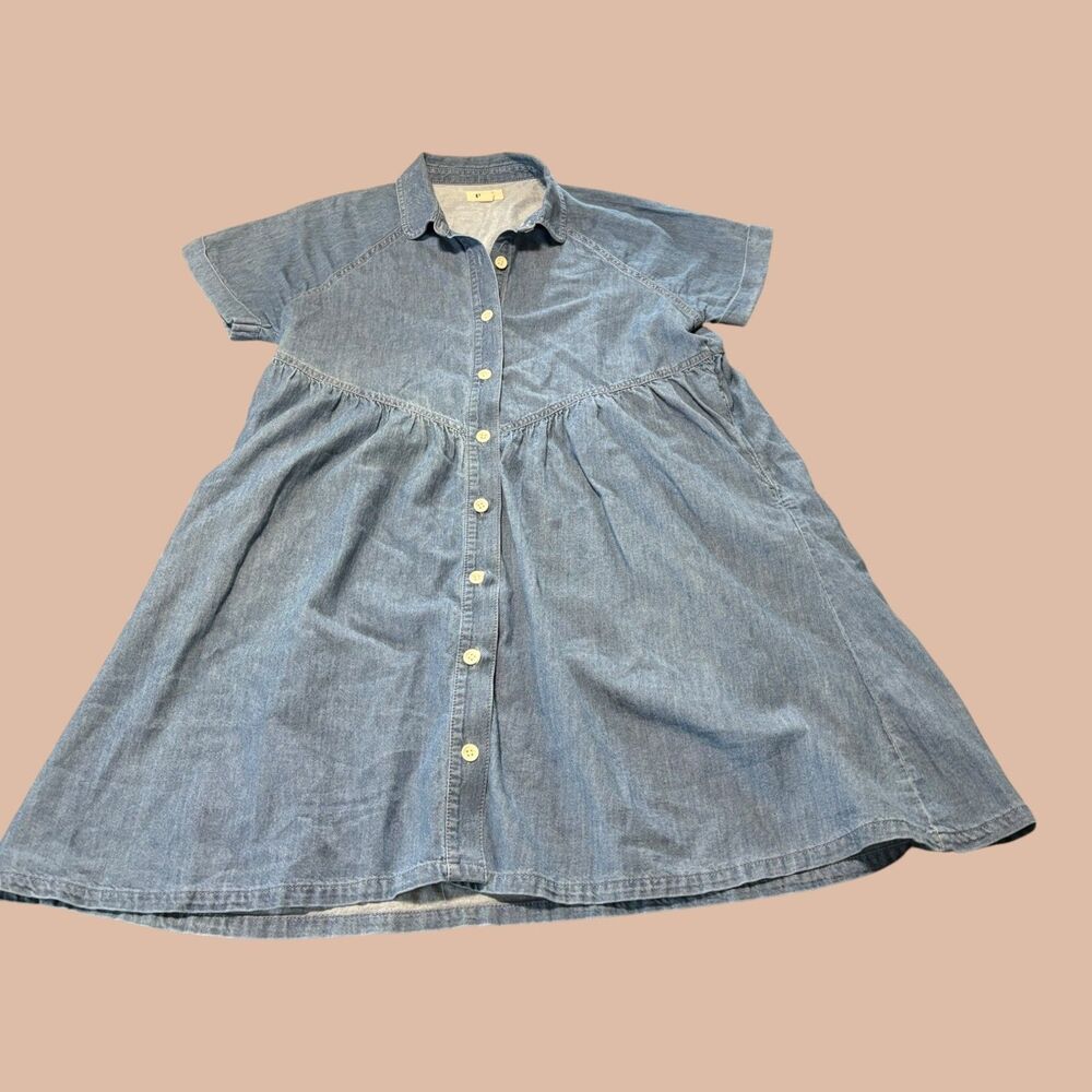 Pact Denim Dress Womens Size Medium Blue Organic Cotton Button Front